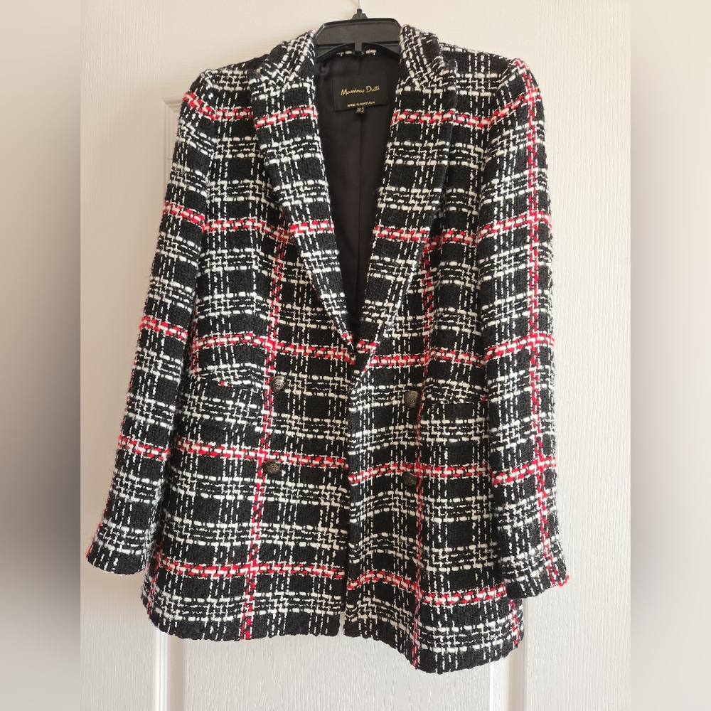 Massimo Dutti Black and Red Plaid Blazer